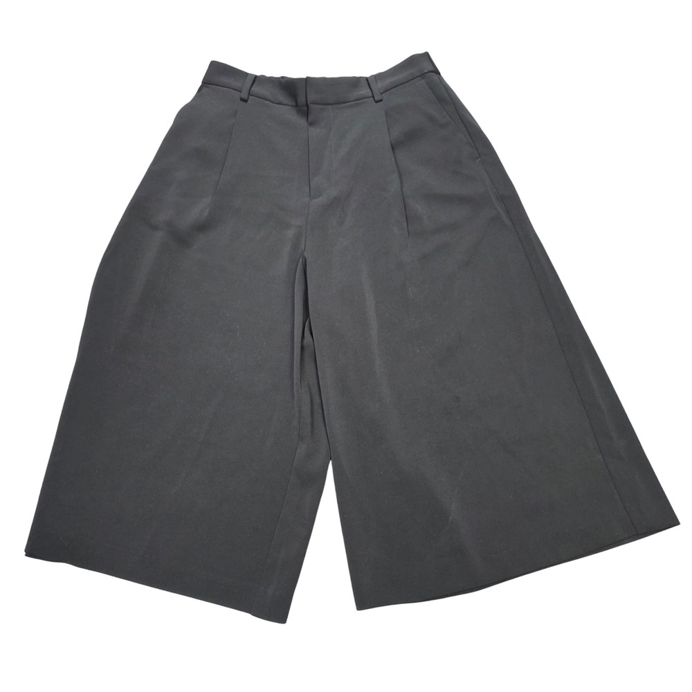 Uniqlo High Waist Culotte Pants Women's Size M Black Wide Leg Pleated Front